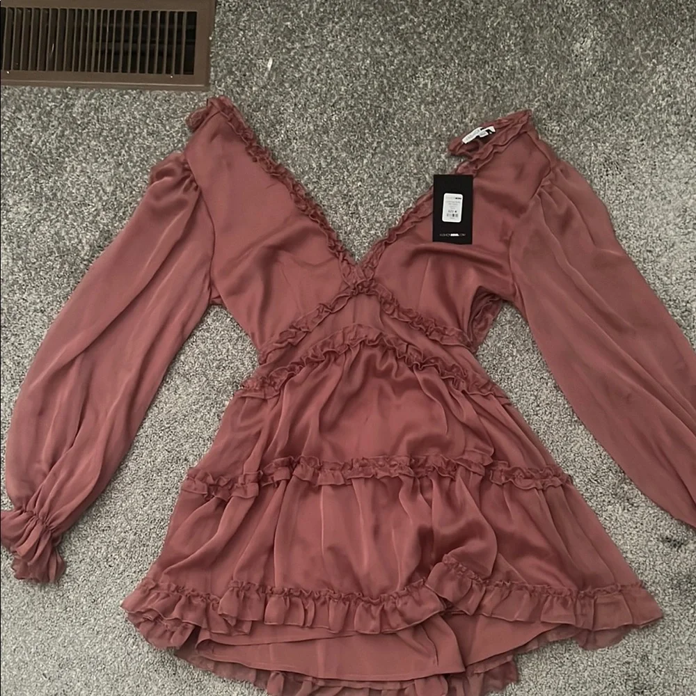 Juliet Flare Ruffle Mini Dress - Mauve - Picture 4 of 4